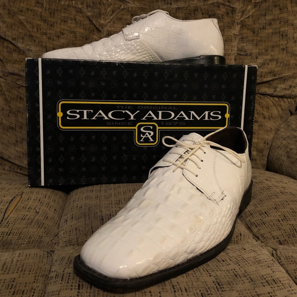 Stacy Adams White Alligator like Leather Shoes
